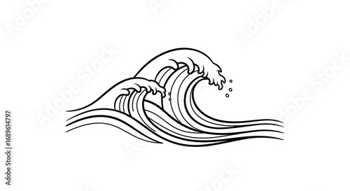 Dramatic ocean waves with dynamic line art perfect for logos and tattoo designs with a nautical theme