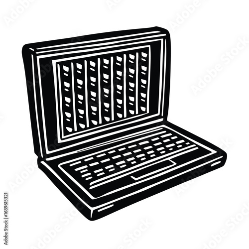 A digital illustration of a laptop with binary code on the screen, representing online communication and technology