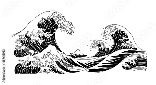 Fotografia Iconic Great Wave off Kanagawa artwork featuring majestic ocean swells and Mount