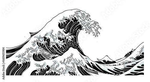 Dynamic Japanese wave art captures majestic Mount Fuji, symbolizing power and serenity
