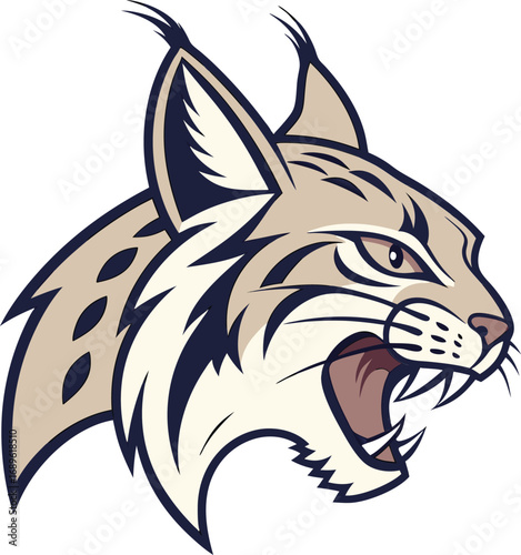 Aggressive bobcat head illustration with bared teeth for banners and advertisements