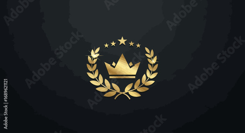 A golden crown emblem surrounded by a laurel wreath, set against a dark background.