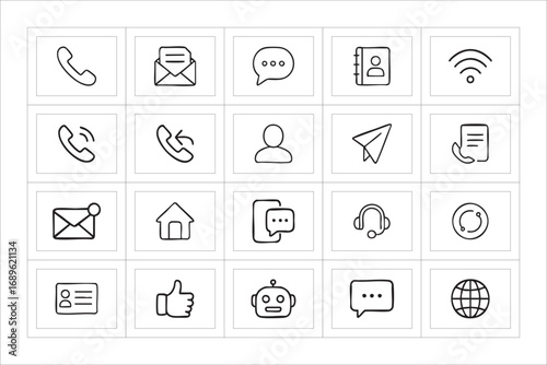 Hand drawn communication and contact icons set
