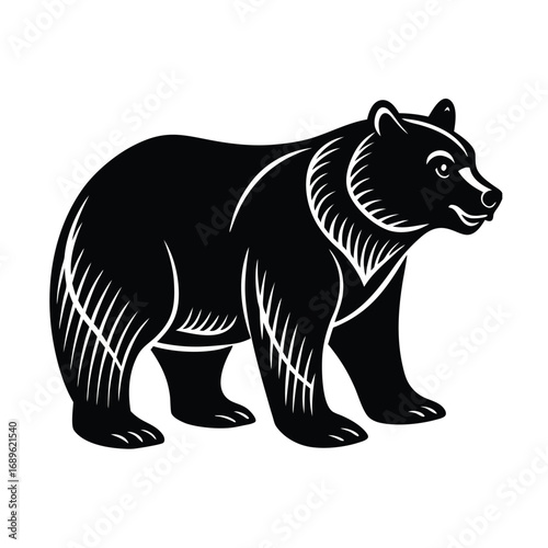 Wild brown grizzly bear vector illustration, a powerful mammal silhouette icon