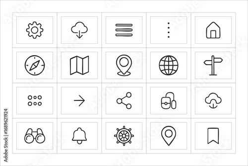 Collection of hand drawn navigation and location icons
