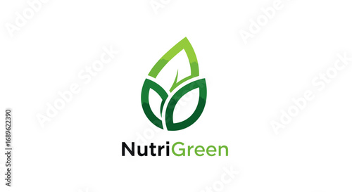 A logo featuring stylized green leaves arranged in a teardrop shape above the text "NutriGreen" on a white background.