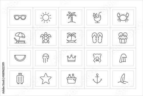 Hand drawn summer vacation and travel icons collection
