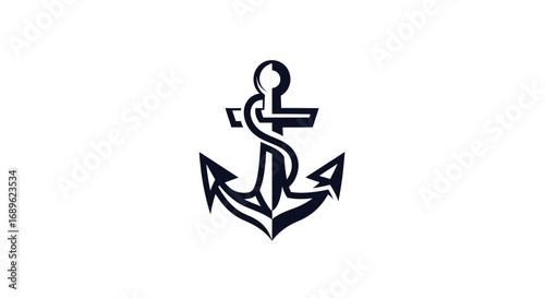 Stylized black and white illustration of a nautical anchor with a rope wrapped around its shank.