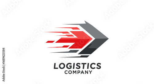Abstract logo featuring a dynamic red and gray arrow pointing right, symbolizing speed and forward movement for a logistics company.
