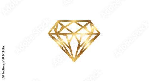 Golden diamond outline illustration with geometric facets and a shimmering, luxurious appearance on a white background.