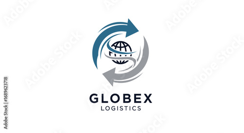 GlobeX Logistics logo featuring a stylized globe encircled by blue and gray arrows, representing global movement and circulation.