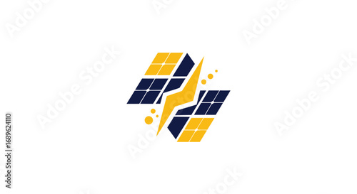 A stylized logo featuring two solar panels with a lightning bolt connecting them, representing renewable energy and power.