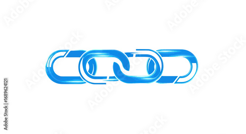 Three blue chain links interlocked, creating a connection, depicted on a white background.