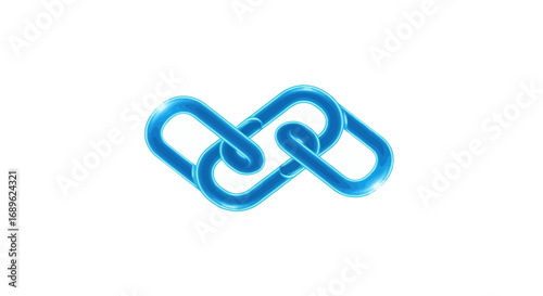 Two blue chain links interlocked, symbolizing connection, unity, or a digital link.