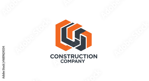 Abstract logo design featuring interlocking geometric shapes in orange and gray, representing a construction company.