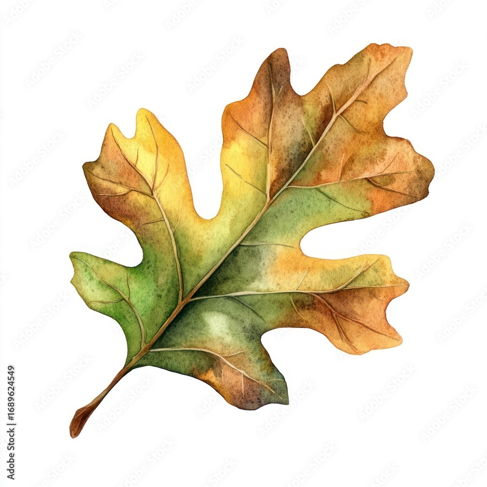 Naklejka premium Real oak Autumn leaf illustration watercolor autumn.