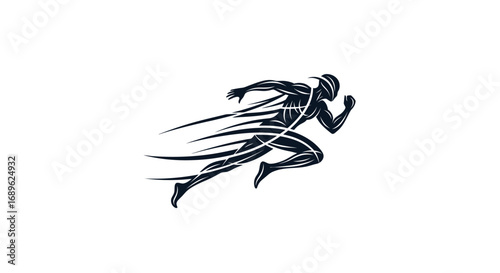 Stylized illustration of a muscular figure sprinting forward with motion lines indicating speed and momentum.