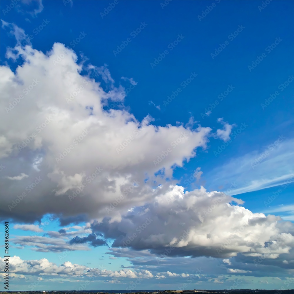 Fototapeta premium Vast blue sky with fluffy white clouds