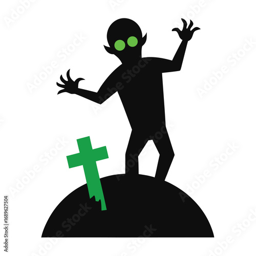 Zombie Rising from Grave Halloween Art