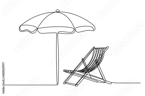 Beach Chair and Umbrella Continuous Line Drawing – Minimal Summer Vacation Illustration