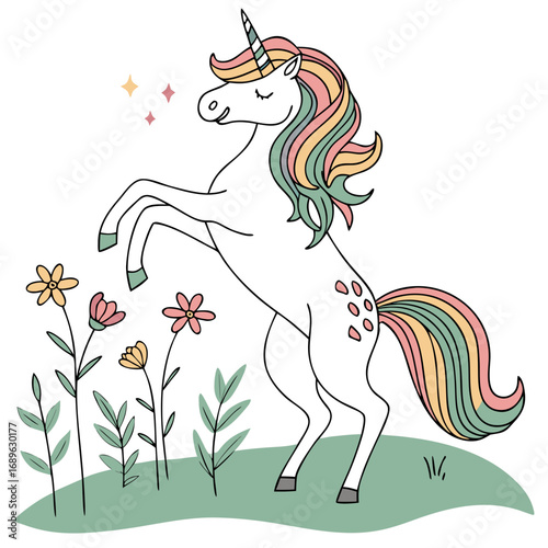 Vector Illustration of Magical Unicorn with Colorful Fantasy Cartoon Design