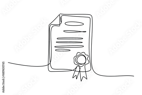 Continuous Line Drawing of a Diploma or Certificate – Achievement and Education Illustration