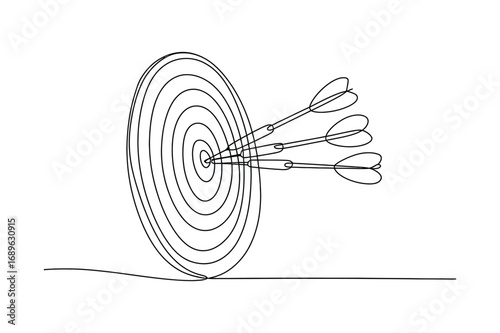 Continuous Line Drawing of a Dartboard with Multiple Darts – Aim and Success Illustration