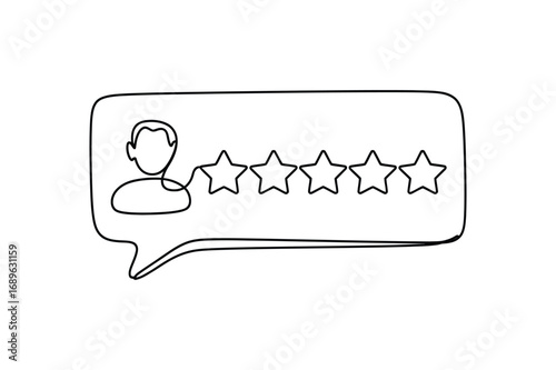 Continuous Line Drawing of a Review Bubble with Stars – Feedback and Rating Illustration
