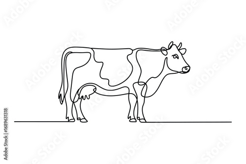 Continuous Line Drawing of a Cow – Farm and Agriculture Illustration