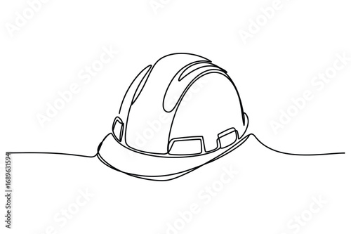 A Minimalist Single Line Illustration of a Hard Hat, Symbolizing Safety, Protection, and the Construction or Engineering Industry.