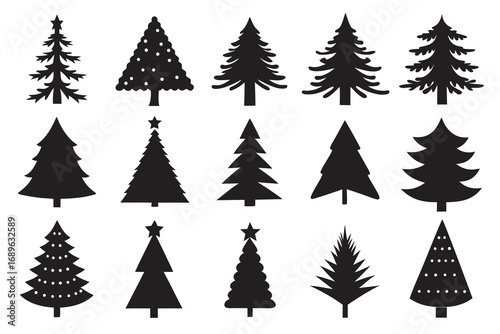 Collection of twenty four unique black silhouette graphics
