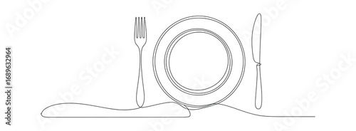 Single Line Drawing of a Fork and Knife – Minimalist Restaurant Icon
