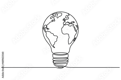 Minimal Line Drawing of a Light Bulb on a Straight Line – Continuous Line Idea Illustration
