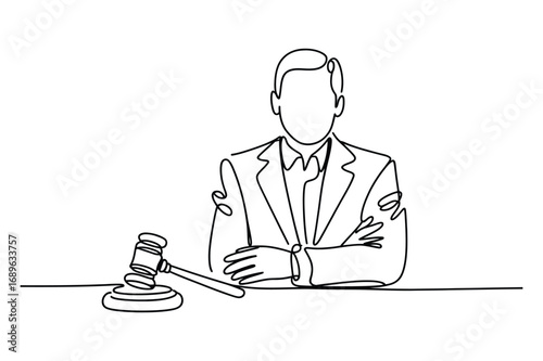 Continuous Line Sketch of a Gavel – Courtroom and Authority Graphic