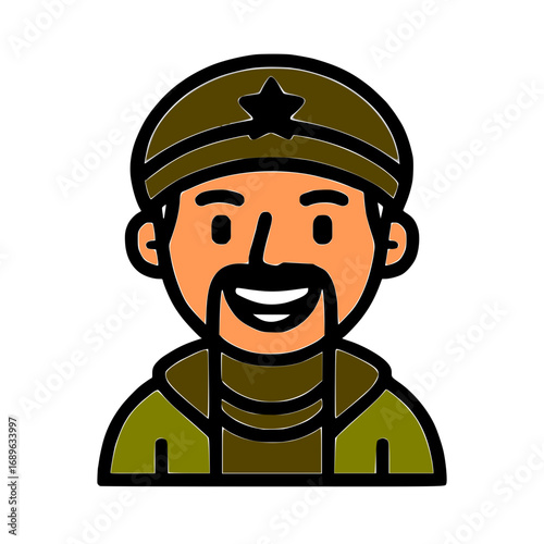 Smiling cartoon military officer with star on hat