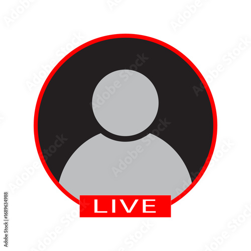 Icon design of profile photo placeholder with red live button for social media and streaming platforms. User interface design. Vector