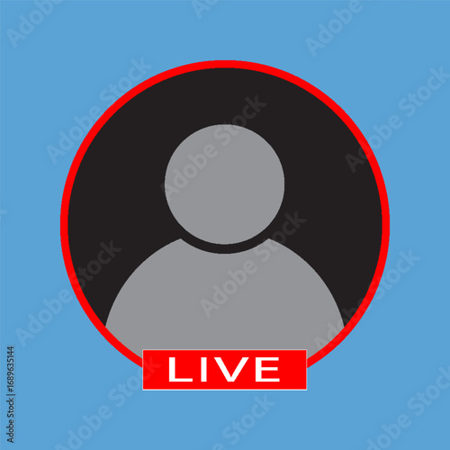 Icon design of profile photo placeholder with red live button for social media and streaming platforms. User interface design. Vector