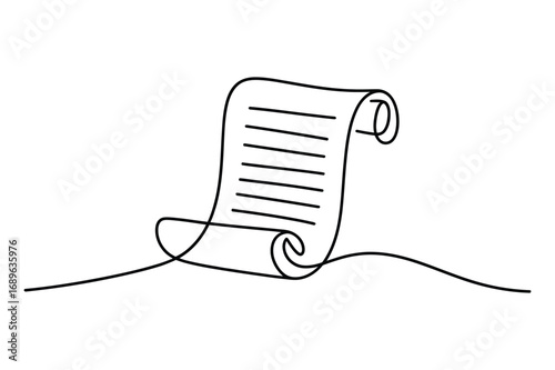 One Line Sketch of Document Scroll – Vector Outline