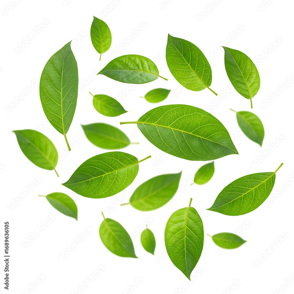Fototapeta premium Premium Flying green leaves isolated on white background. Free Download