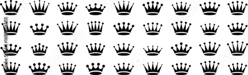 Crown icons, royalty symbols, black silhouette, vector illustration, regal design, tiara motifs, elegant shapes, graphic element, noble emblem, king queen
