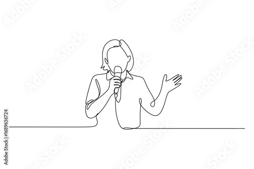Continuous one line drawing of woman speaking minimal vector illustration