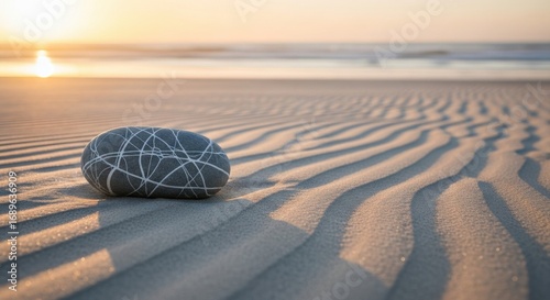 Tranquil Beach Sunrise Waves Patterned Sand Pebble Serenity