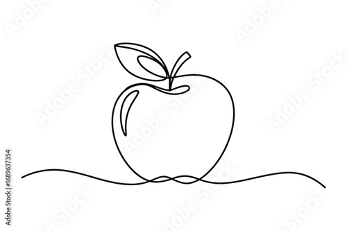 Continuous one line drawing of apple with leaf vector illustration