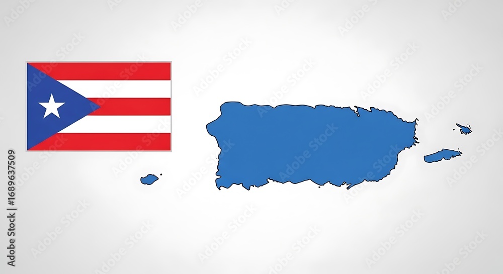 Obraz premium Puerto Rico map and flag.