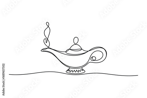 Minimalist genie lamp outline drawing single line sketch
