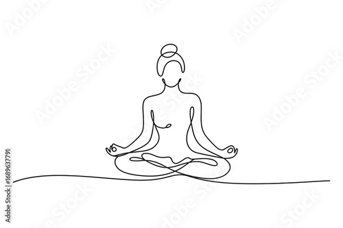 Continuous one line drawing of woman in yoga position