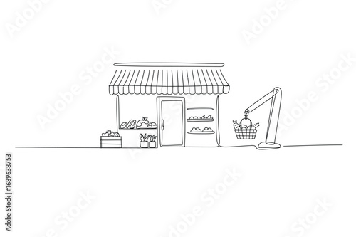 Continuous Line Shop Storefront Illustration Minimal Market Building Outline