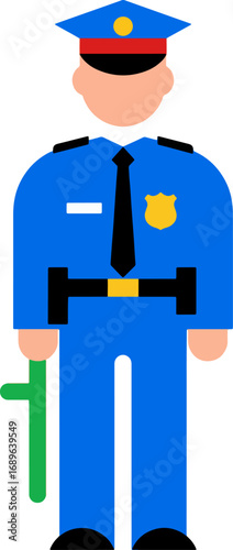 Minimalist flat vector icon of a police officer in uniform, a symbol of law enforcement, public safety, and authority