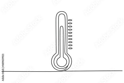 Continuous One Line Thermometer Drawing Symbol of Hot Weather Climate Change