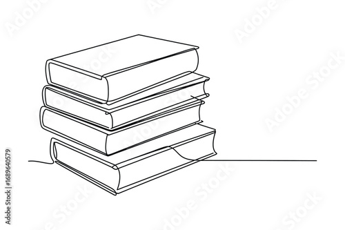 Continuous line drawing of stacked books minimal vector design for education reading and academic study